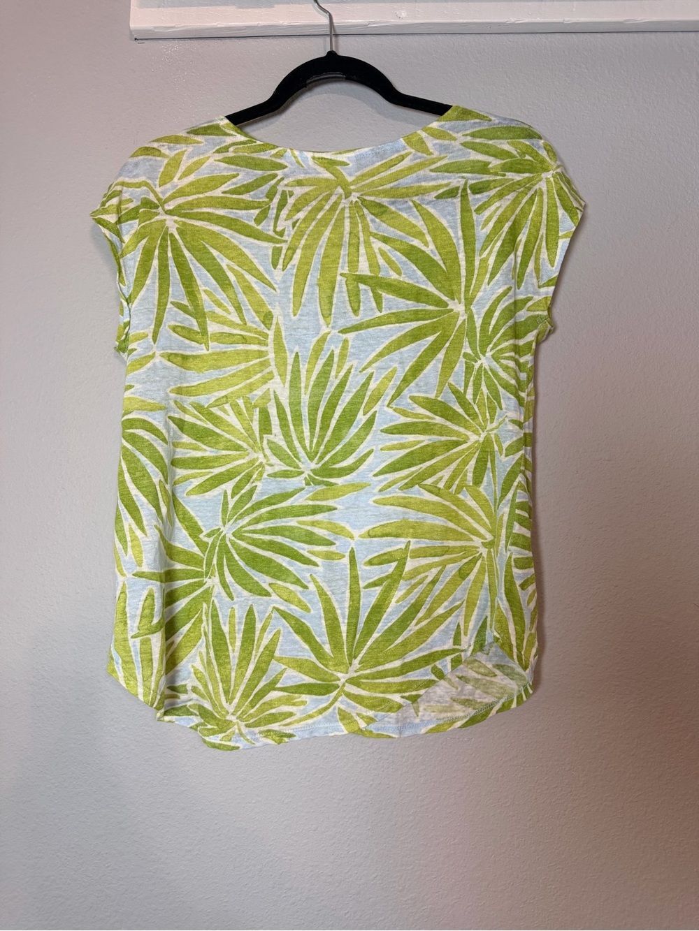 Sigrid Olsen Linen Tropical Shirt Medium Palm Frawn Short Sleeve Green Blue - Picture 3 of 4